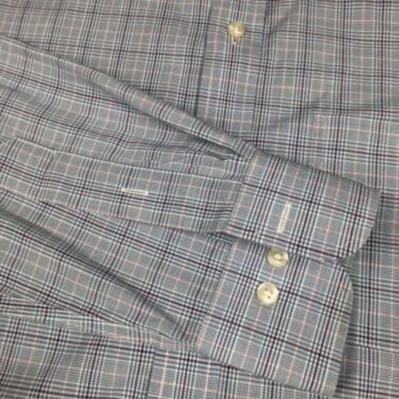 Lauren Ralph Lauren 15.5 34/35 Classic Fit Stretch Blue Plaid Button Up Shirt - Picture 3 of 8